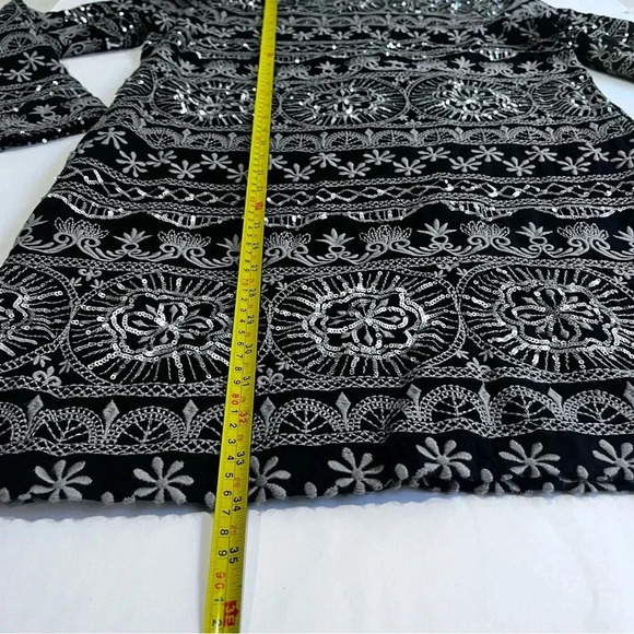 Superdry Women's 10 Shirt Casual Dress embroidered black silver mid new years - Picture 9 of 9